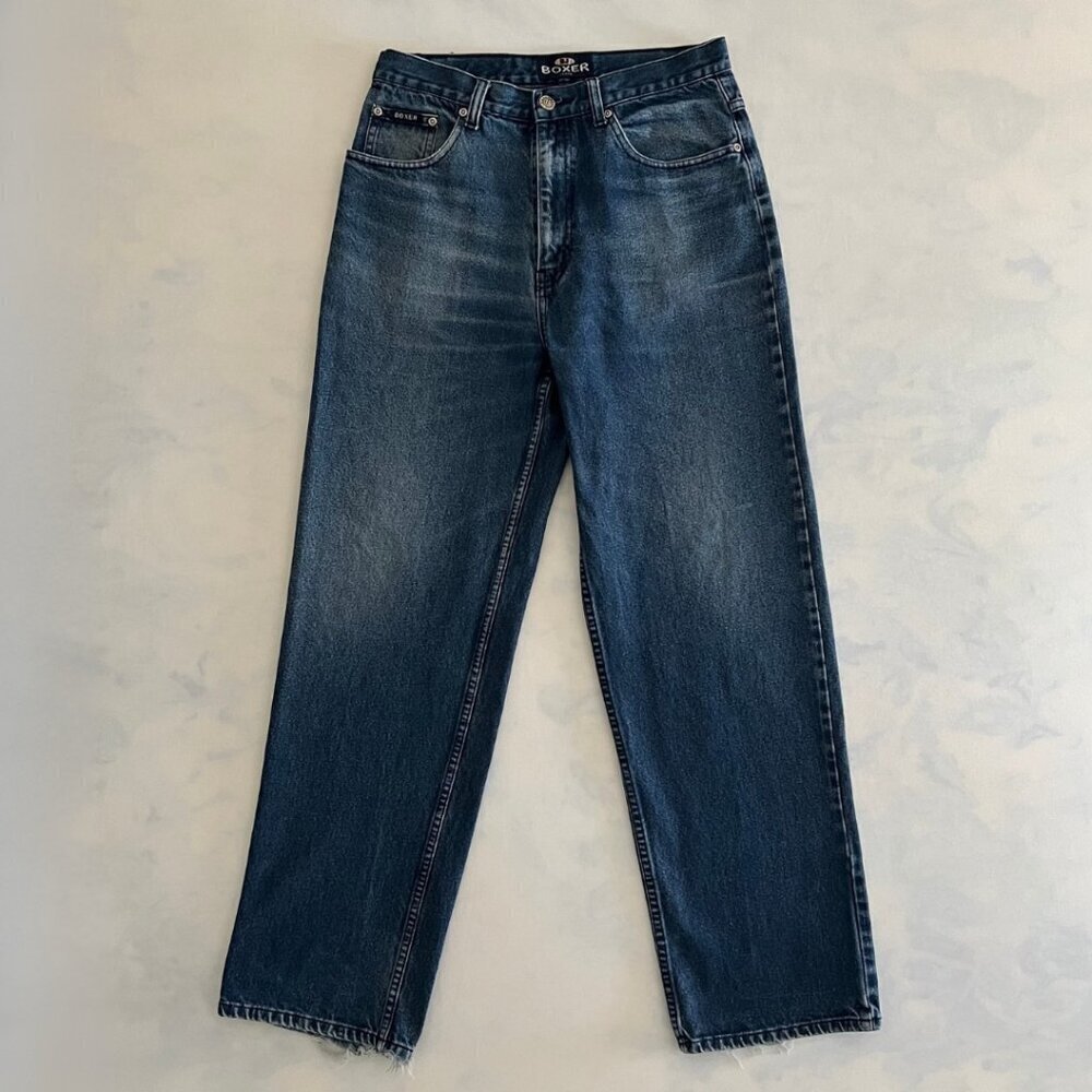 Boxer Vintage Straight Leg Dark Wash Distressed Denim Jeans - Picture 1 of 8